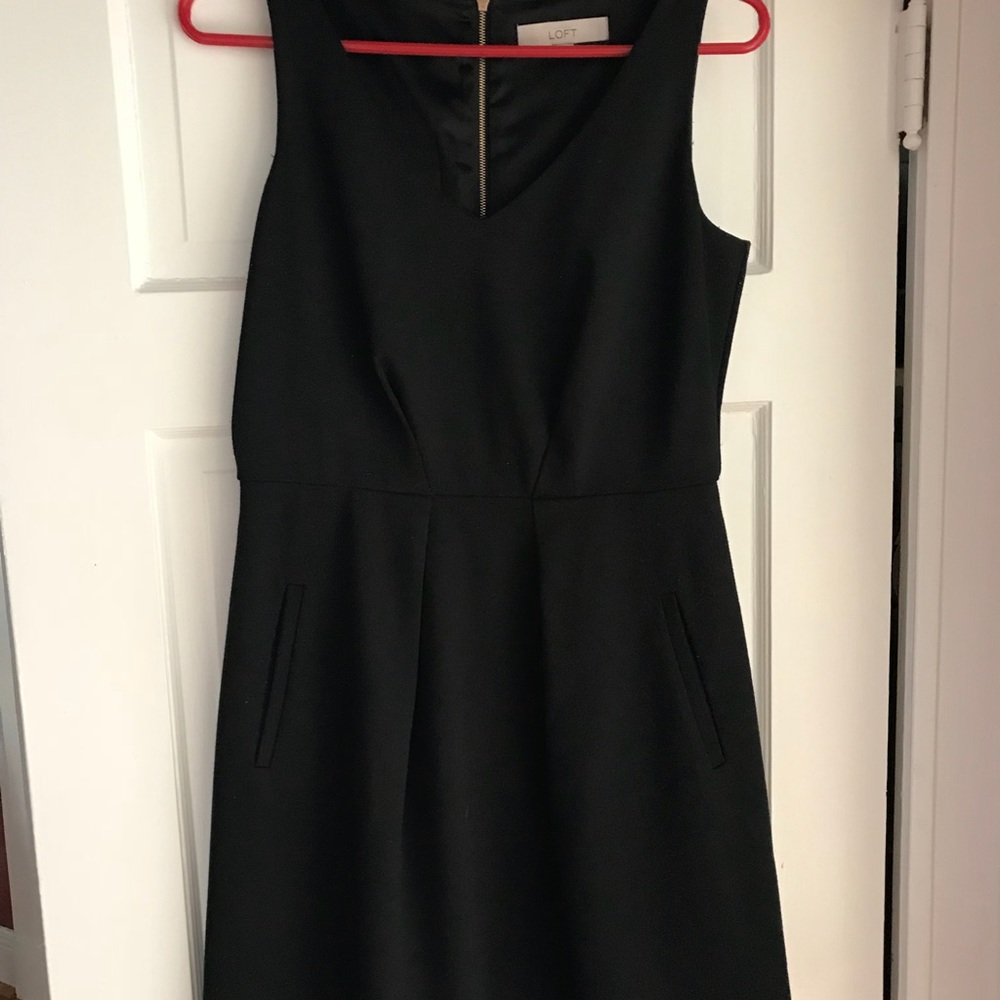 LOFT Black dress with Gold Zipper and Pockets